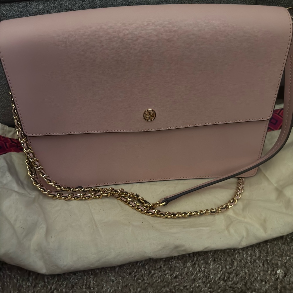 Tory Burch Blush Pink Crossbody Bag with Gold Chain